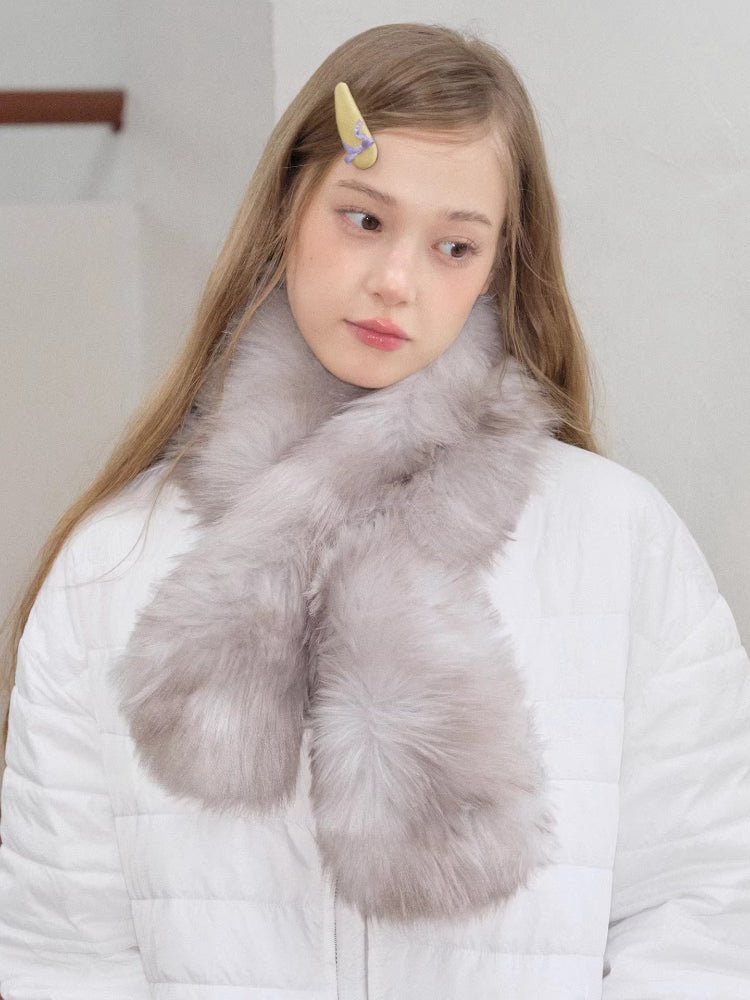 Plush Faux Fur Pull - Through Scarf Fog Grey - WEUXS