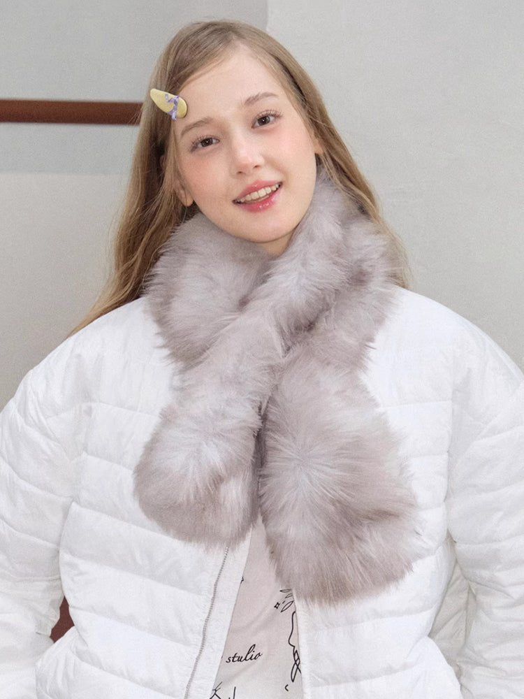 Plush Faux Fur Pull - Through Scarf Fog Grey - WEUXS