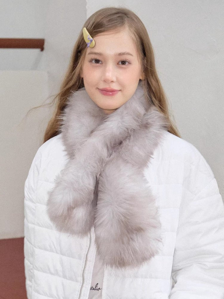 Plush Faux Fur Pull - Through Scarf Fog Grey - WEUXS