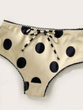Polka Dot Striped Bow Tie Short Lace Trim Halter Two Piece Bikini Set - WEUXS