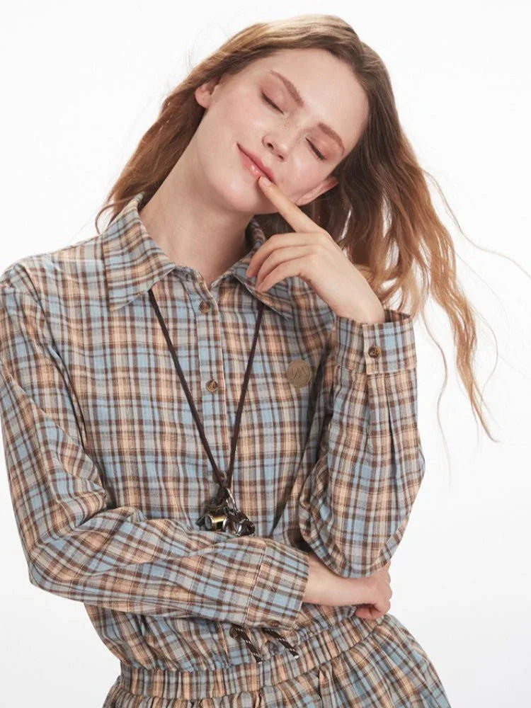 Plaid shirt dress with elastic waist - View 6 | WEUXS