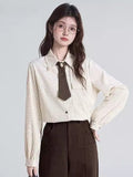 Striped button up shirt with decorative tie - View 6 | WEUXS