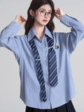 Striped button-down shirt with necktie - View 6 | WEUXS