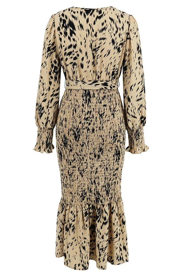 Printed V-Neck Smocked Midi Dress - View 25 | WEUXS