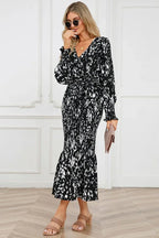 Printed V-Neck Smocked Midi Dress - View 8 | WEUXS