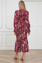 Printed V-Neck Smocked Midi Dress - View 15 | WEUXS