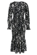 Printed V Neck Smocked Midi Dress - WEUXS