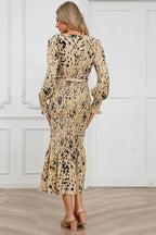 Printed V-Neck Smocked Midi Dress - View 22 | WEUXS