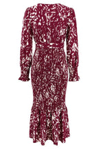 Printed V-Neck Smocked Midi Dress - View 18 | WEUXS