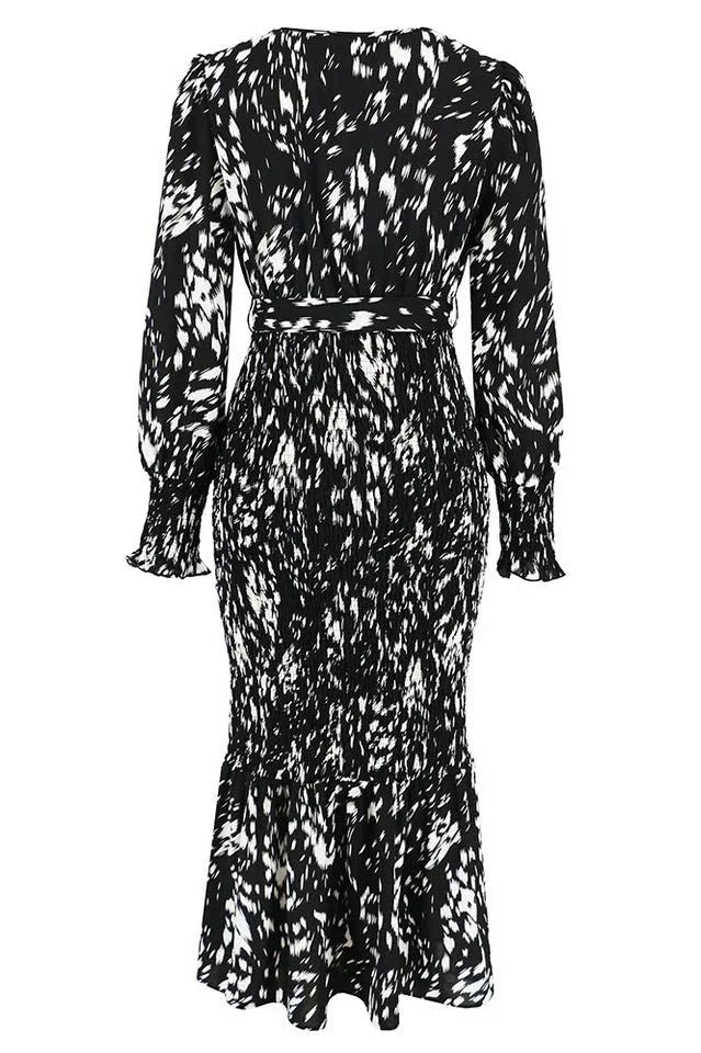 Printed V-Neck Smocked Midi Dress - View 12 | WEUXS