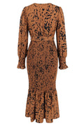 Printed V Neck Smocked Midi Dress - WEUXS