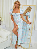 Floral print maxi dress with puff sleeves - View 53 | WEUXS