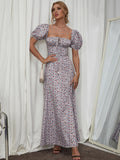 Floral print maxi dress with puff sleeves - View 65 | WEUXS