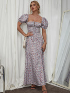 Floral print maxi dress with puff sleeves - View 65 | WEUXS