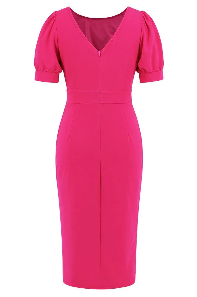 Puff sleeve midi dress with ruffle detail - View 10 | WEUXS