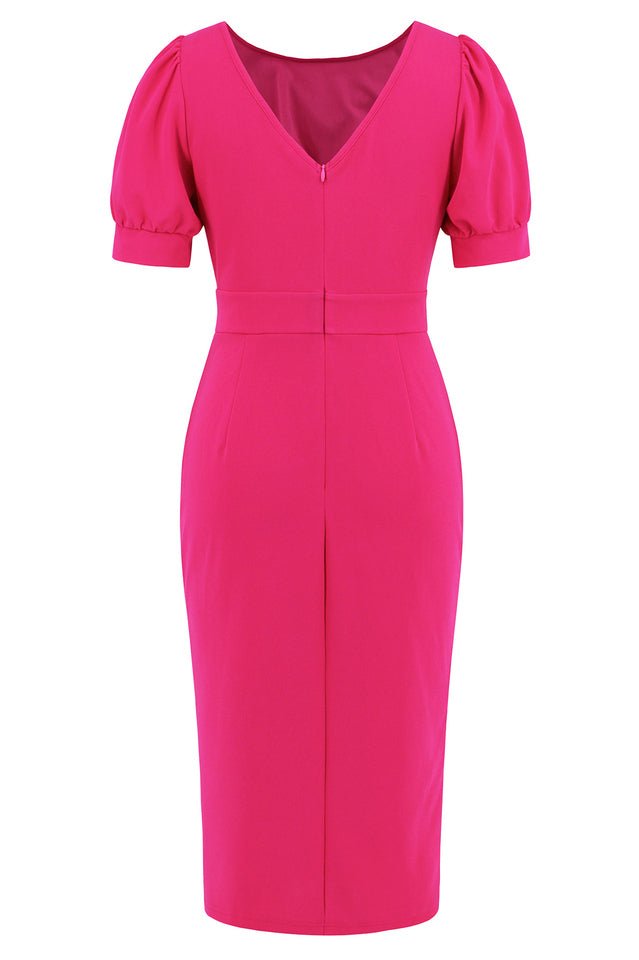 Puff Sleeve Ruffle Slit Bodycon Midi Dress - WEUXS