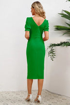 Puff sleeve midi dress with ruffle detail - View 14 | WEUXS