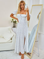 Floral print maxi dress with puff sleeves - View 55 | WEUXS