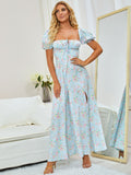 Floral print maxi dress with puff sleeves - View 51 | WEUXS