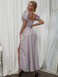 Floral print maxi dress with puff sleeves - View 62 | WEUXS
