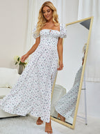 Floral print maxi dress with puff sleeves - View 67 | WEUXS