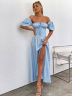 Floral print maxi dress with puff sleeves - View 73 | WEUXS