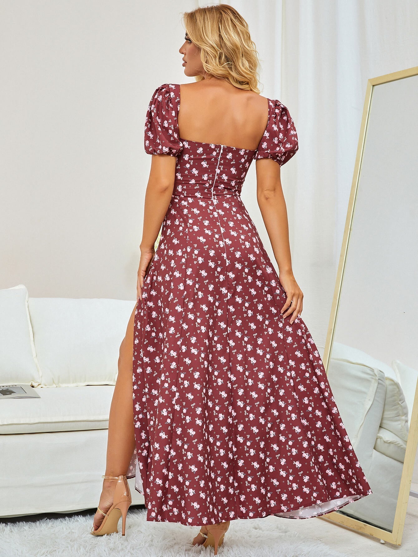 Floral print maxi dress with puff sleeves - View 80 | WEUXS