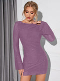 Glitter knit mini dress with tie back and bell sleeves - View 17 | WEUXS