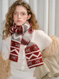 Red Fair Isle Pattern Chunky Knit Holiday Scarf - WEUXS