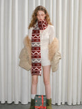 Red Fair Isle Pattern Chunky Knit Holiday Scarf - WEUXS