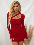 Ruched long sleeve mini dress - View 11 | WEUXS
