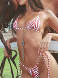 Red and white striped thong bikini bottom with adjustable side ties