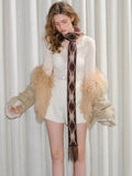 Retro Diamond Skinny Scarf Hand - Threaded Brown - WEUXS