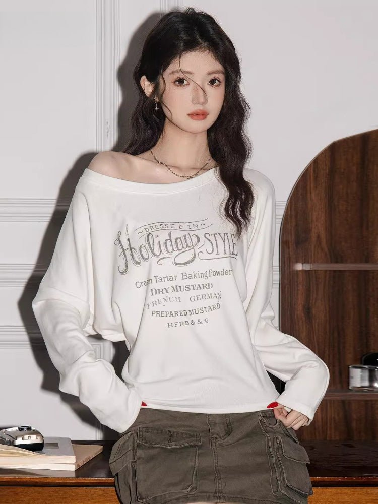 Graphic Boat Neck Long Sleeve Top - View 6 | WEUXS