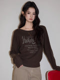Brown graphic print long-sleeve t-shirt with a relaxed fit.