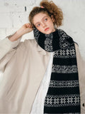 Reversible Nordic Snowflake Wool Blend Scarf Black - WEUXS