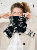 Reversible Nordic Snowflake Wool Blend Scarf Black - WEUXS
