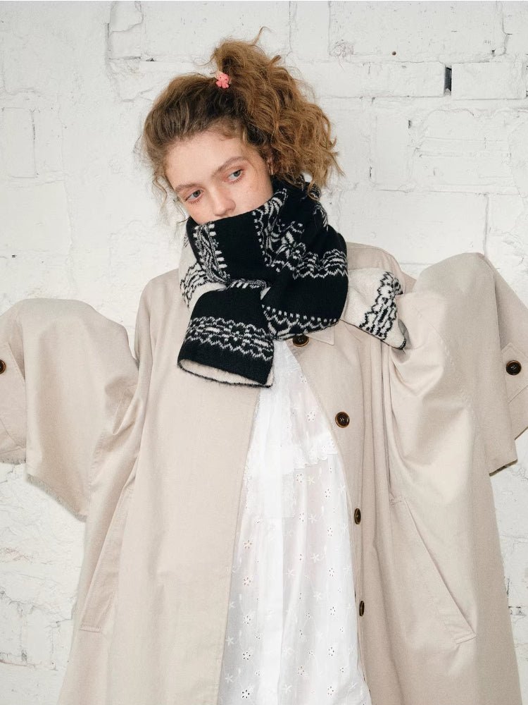 Reversible Nordic Snowflake Wool Blend Scarf Black - WEUXS