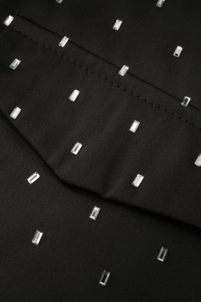 Rhinestone Dotted Collared Belted Midi Dress - WEUXS