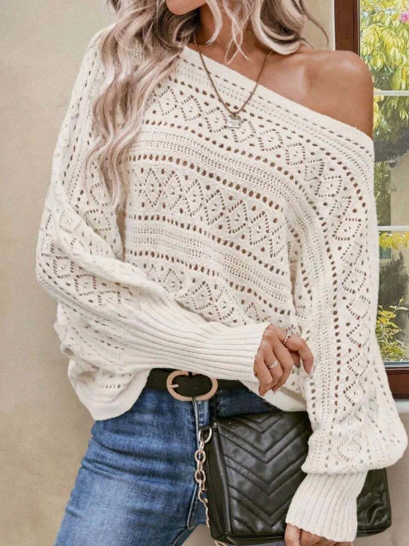 Romantic Crochet Hollow Out Batwing Sweater - WEUXS