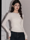Ruffled Crisscross Detail Long Sleeve Top White - WEUXS