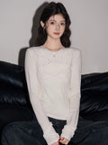 Ruffled Crisscross Detail Long Sleeve Top White - WEUXS