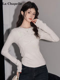 Ruffled Crisscross Detail Long Sleeve Top White - WEUXS