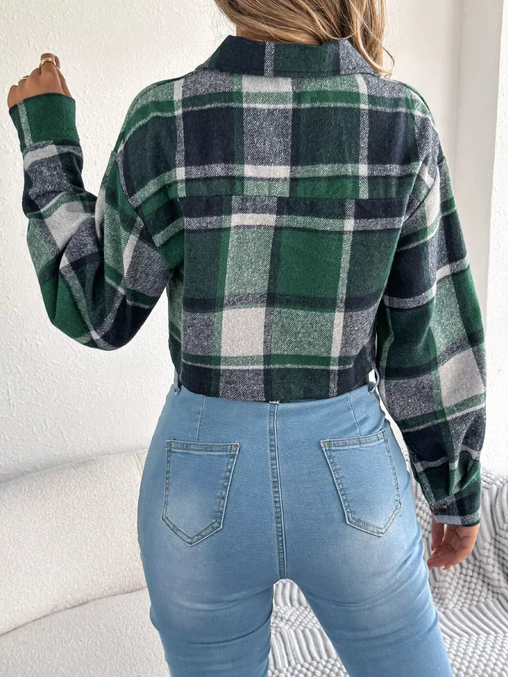 Rust Plaid Cropped Shacket - WEUXS