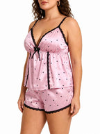 Satin Pajama Set with Lace Trim - WEUXS