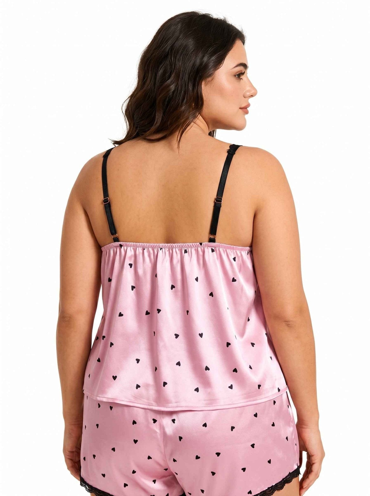 Satin Pajama Set with Lace Trim - WEUXS
