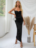     satin split hem cami black dress#color_black