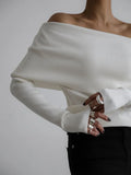 Sculpted Fold-Over Off-Shoulder Ribbed Knit Top - WEUXS