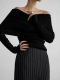 Sculpted Fold-Over Off-Shoulder Ribbed Knit Top - WEUXS