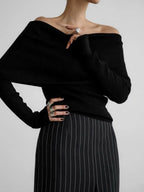Sculpted Fold-Over Off-Shoulder Ribbed Knit Top - WEUXS